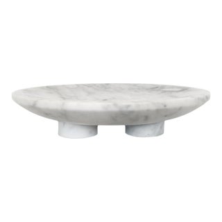 Modern Minimalist Low White Marble Plate Bowl For Sale