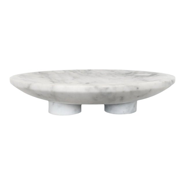 Modern Minimalist Low White Marble Plate Bowl For Sale