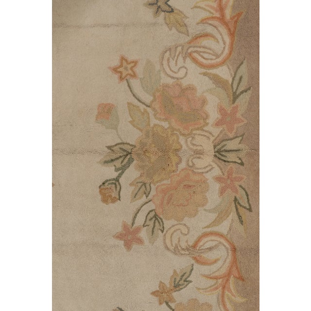 Beige Antique 20th Century Hooked Rug in Beige With Garden Bouquet Design - Rug & Kilim For Sale - Image 8 of 9