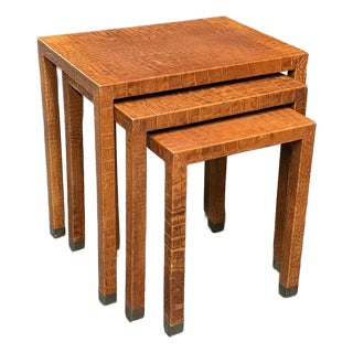 Maitland Smith Set of 3 Leather Wrapped Nesting Tables For Sale