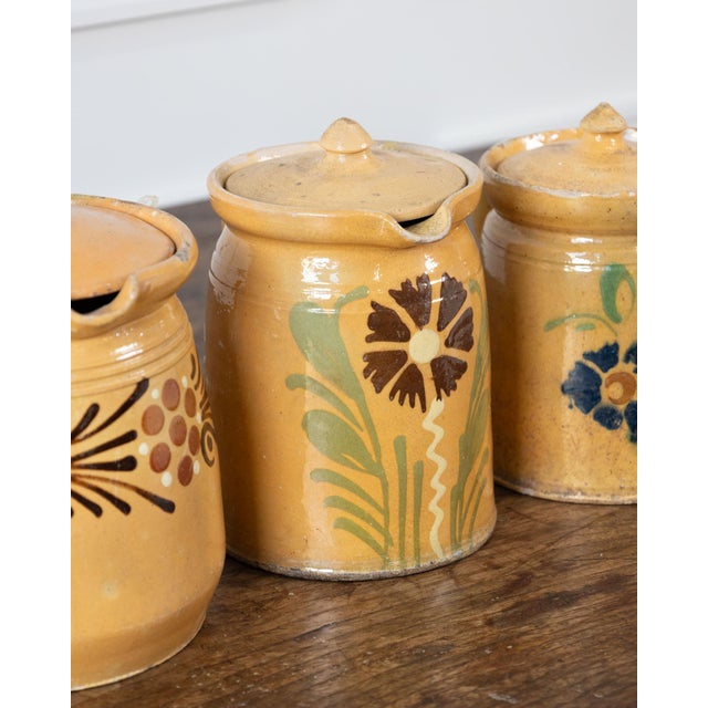 19th Century French Terracotta Pottery Lidded Pitchers With Floral Décor For Sale - Image 9 of 15