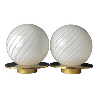 1970s Vintage Classic Swirl Murano Table Lamps Italy , Set of 2 For Sale