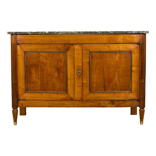 Early 19th Century French Louis XVI Walnut Buffet With Marble Top For Sale