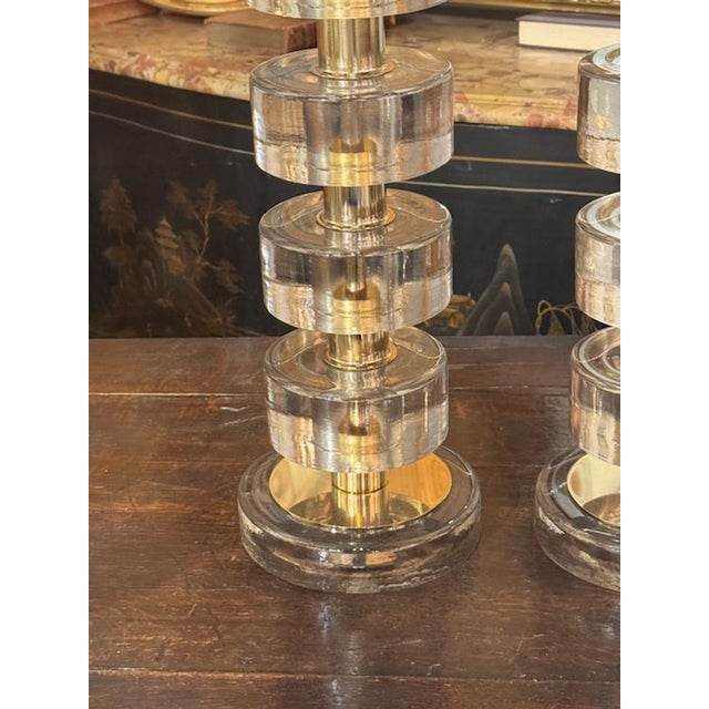 Modern Pair of Modern "Fume" Colored Murano Glass and Brass Lamps For Sale - Image 3 of 7
