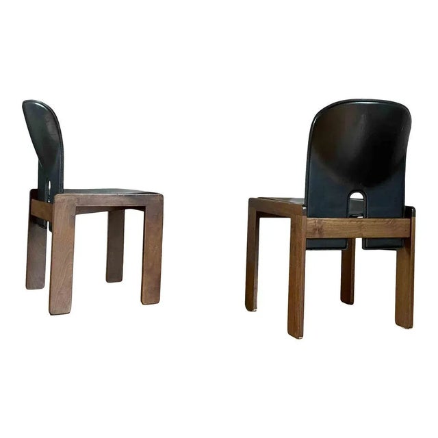 Walnut & Black Leather Model 121 Dining Chairs & Extendable Model 778 Dining Table by Tobia & Afra Scarpa for Cassina, 1968, Set of 5 For Sale - Image 11 of 18