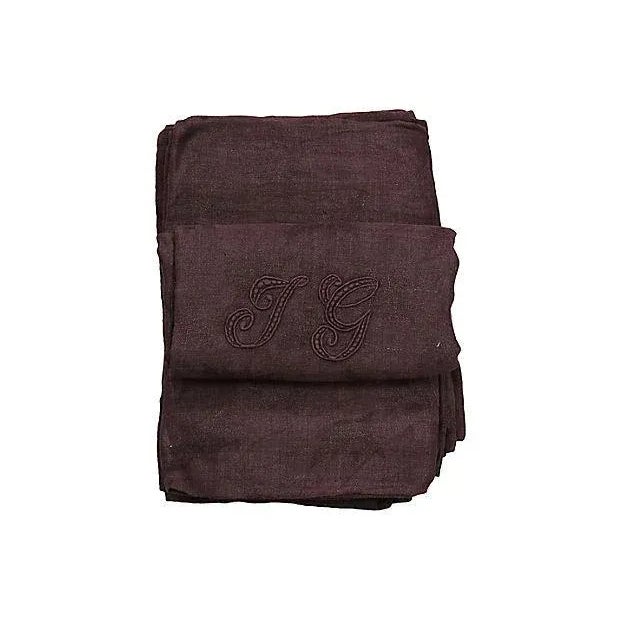 Antique French Dinner Napkins with "j G" Monogram, Set of 6 For Sale - Image 4 of 4