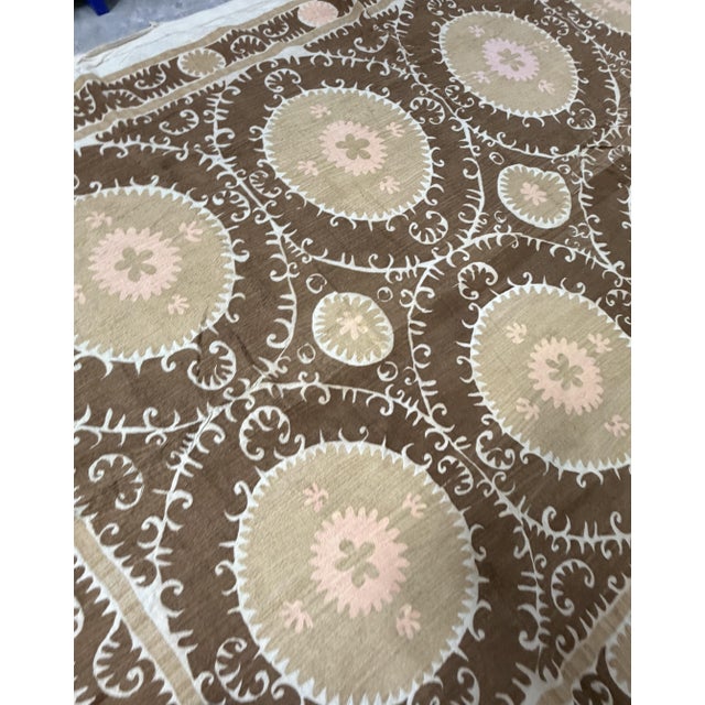 Vintage Suzani from Samarkand, circa 1900s. Dimension 89'' x 146'' inches / 225 x 370 cm / approx. 7'5'' x 12'1'' Primary...