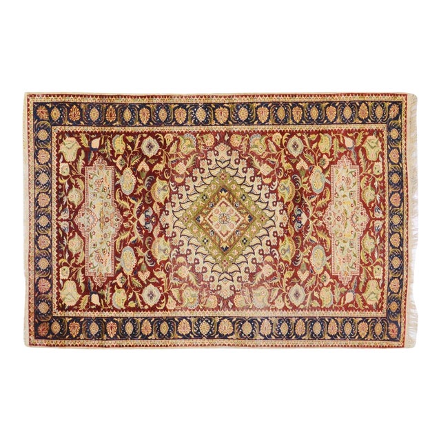 Antique Turkish Kayseri Hand Knotted Silk and Cotton Rug, 4'x6' For Sale