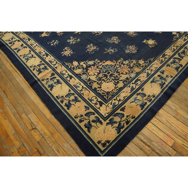 Chinese 1890s Blue Oriental Floral Sprays Medallion Antique Chinese Peking Room Size Rug For Sale - Image 3 of 10