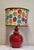 Vintage Table Lamp with Red and Yellow Ceramic Base and Fabric by Lamplove, 1980s, in Very Good conditions. Designed 1980...