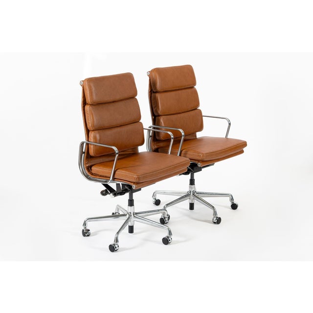 Pair Herman Miller Eames Tall Brown Leather Desk Chair Soft Pad For Sale - Image 11 of 12