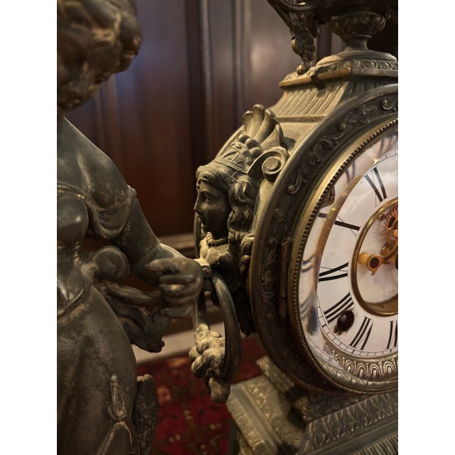 Ansonia Clock Company Antique Ansonia Huntress & Fisher Figural Mantel Clock – New York, 1882 [Mr] For Sale - Image 4 of 12
