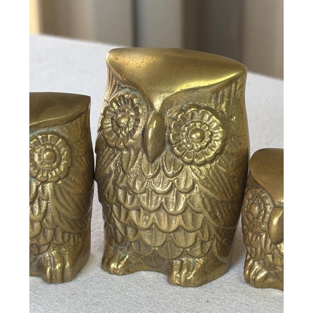 1970s Vintage Brass Owl Set of 3 BoHo MCM Retro For Sale - Image 5 of 6