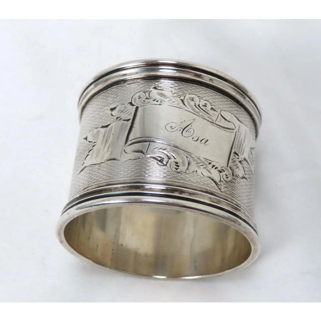 Victorian Antique American Victorian Hand Engraved Sterling Silver Wedding Napkin Rings for Asa & Augusta For Sale - Image 3 of 13