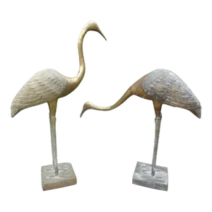 Pair of Hollywood Regency Brass Cranes