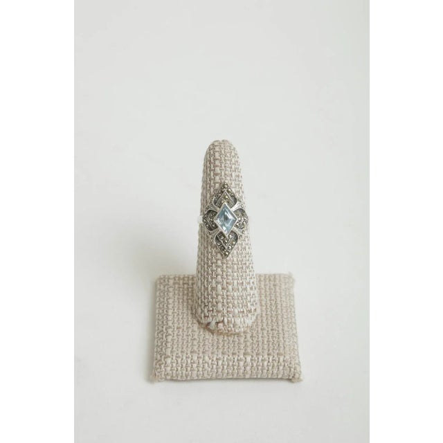 Vintage Art Deco Sterling Silver Blue Topaz and Marquisette Ring, Size 8 For Sale In Miami - Image 6 of 7