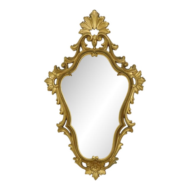 1970s Italian Classical Crested Mirror Gold Baroque Rococo 57cm For Sale