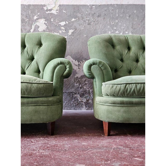 Vintage Chesterfield Style Sofas in Green Fabric, Set of 2 For Sale - Image 11 of 15