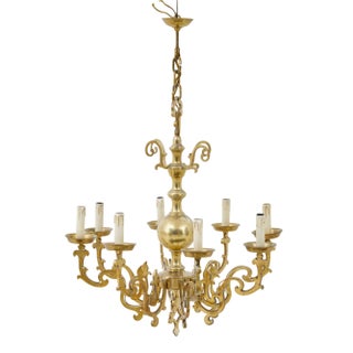 Large Early 20th Century 8 Arm Brass Chandelier, 1920s For Sale