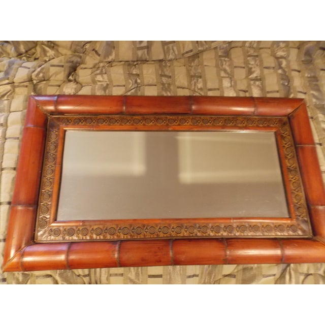 Contemporary Late 20th Century Natural Bamboo Wood Beveled Hanging Wall Mirror For Sale - Image 3 of 7