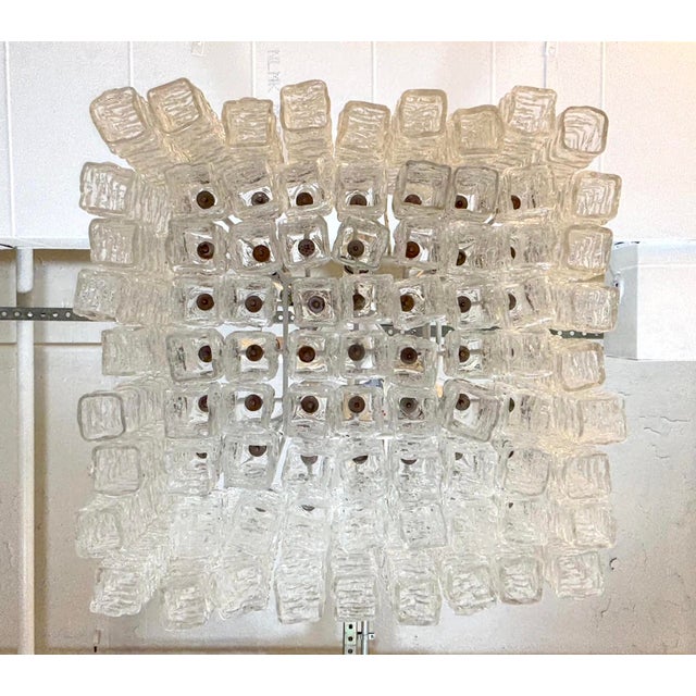Transparent Mid 20th Century Handmade Hand Blown Glass Italian Square Pendant Light For Sale - Image 8 of 11