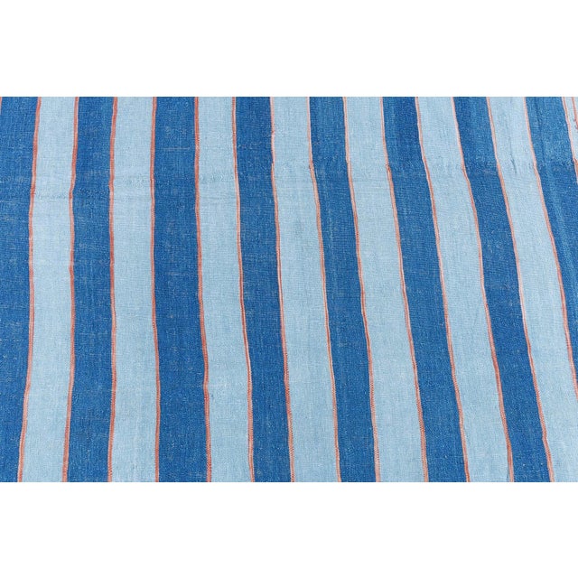 English Doris Leslie Blau Dhurrie Mid-Century Blue With Navy Blue Flatweave Cotton Rug For Sale - Image 3 of 8