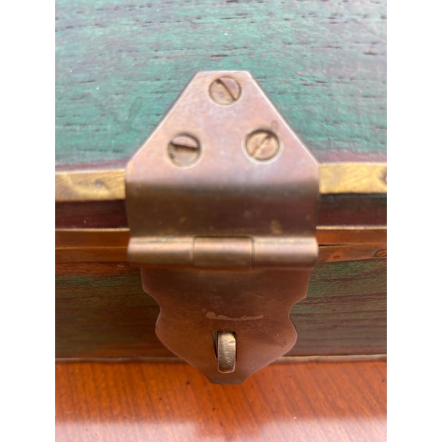 Rustic Vintage Pyramid Shaped Brass Trimmed Dresser Box. For Sale - Image 3 of 11