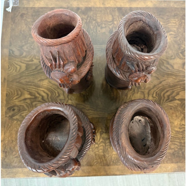 Chinese Antique Bamboo Hand Carved Basket Crab Decorative Brush Pots, Set of 4 For Sale - Image 12 of 12