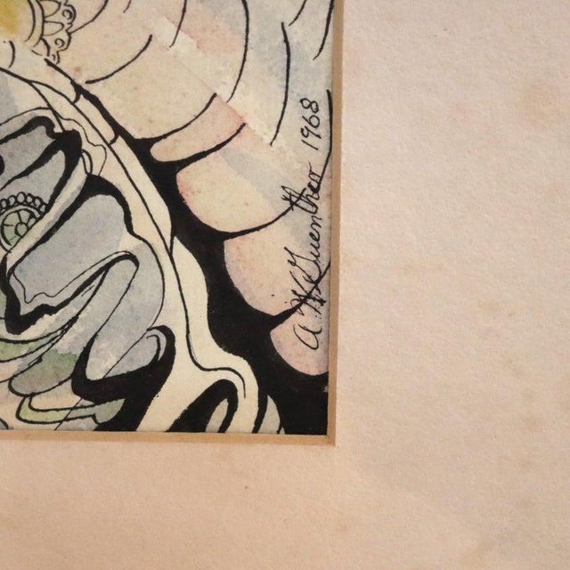 Vintage Surrealist Ink & Watercolor Drawing “A Royal” by A. W. Guenther C1968 For Sale - Image 6 of 11