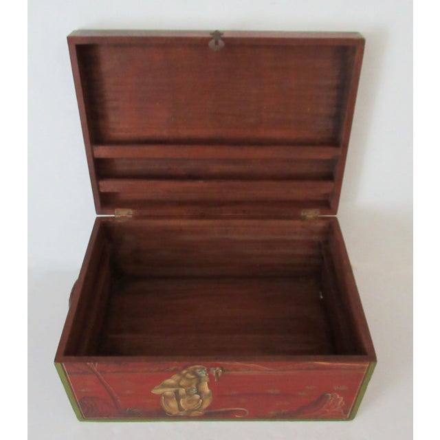 Anglo-Indian, Asian Hand-Crafted & Painted Large Lidded Storage/Chest With Brass Hardware For Sale - Image 14 of 18