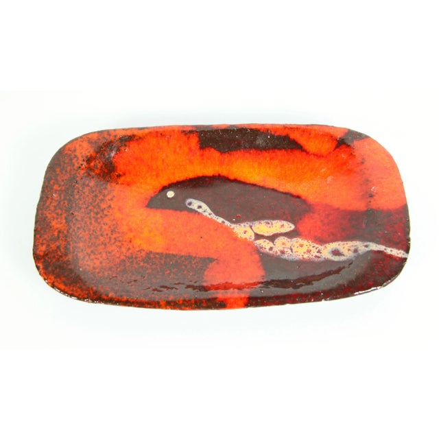 Ceramic Mid Century Red Lava Glaze Ceramic Pottery Dish / Tray For Sale - Image 7 of 9