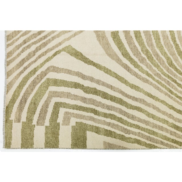 Textile Contemporary Abstract Geometric Wool Area Rug – Olive Green & Cream Modernist For Sale - Image 7 of 12