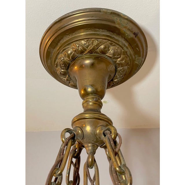 Antique Ornate Heavy Gilt Bronze Fruit Veggie Relief Ceiling Fixture Chandelier For Sale - Image 9 of 17