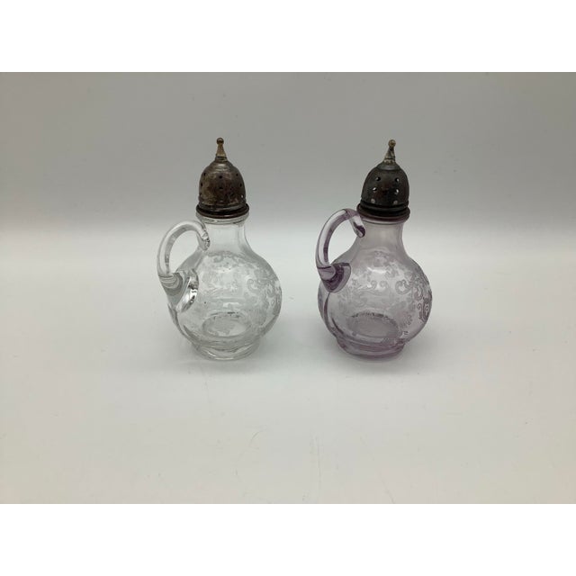 Lavender Antique Sterling Silver With Light Purple and Clear Salt and Pepper Shakers Set of 2. For Sale - Image 8 of 11