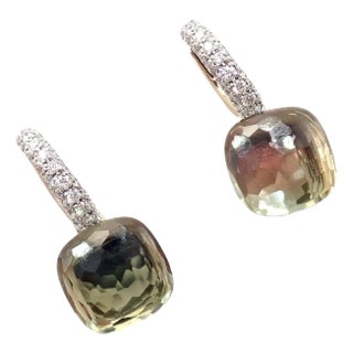 Pomellato Nudo Rose + White Gold Diamond Prasiolite Earrings - 2 Pieces For Sale
