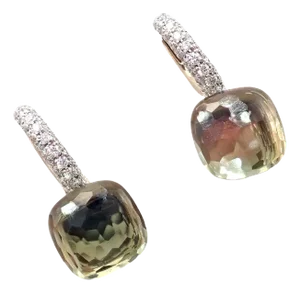Pomellato Nudo Rose + White Gold Diamond Prasiolite Earrings - 2 Pieces