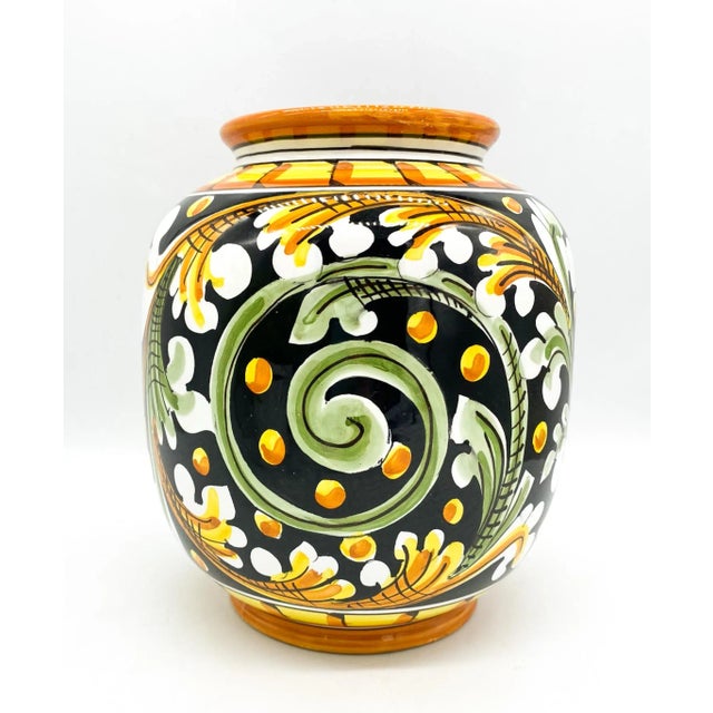 Italian 1980's Italian Caltagirone Ceramics Polychrome Hand Painted Terra Cotta Vase For Sale - Image 3 of 8