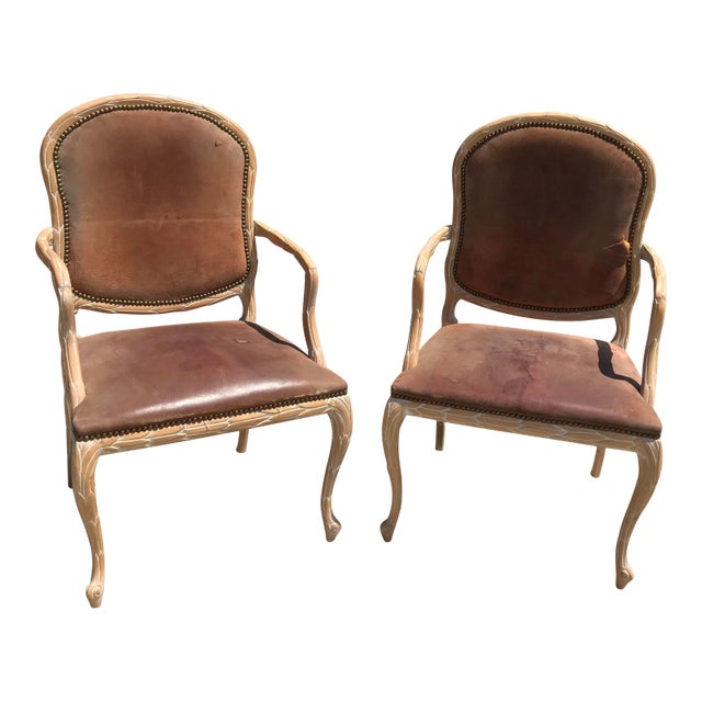Vintage Mid Century Italian Hand Carved Wood Armchairs- a Pair For Sale