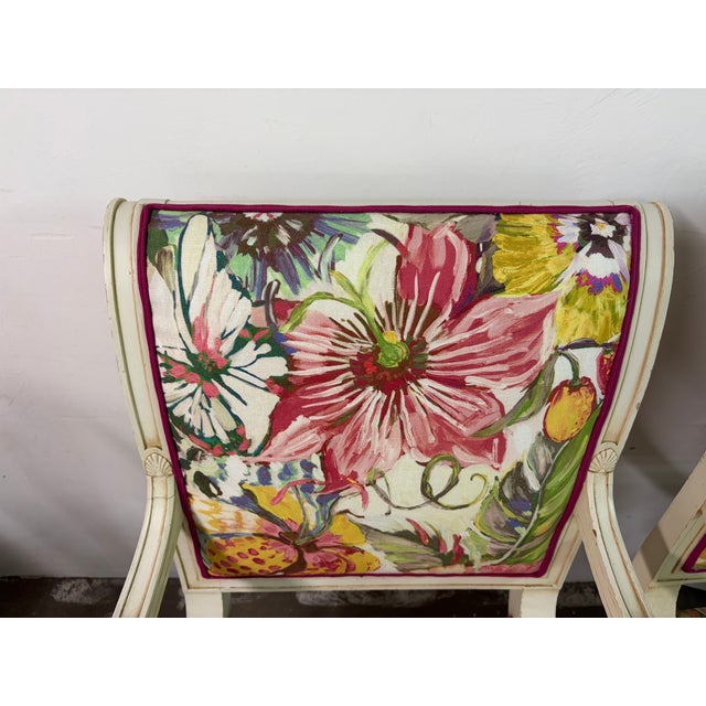Ivory French Vintage Directoire Style Armchairs For Sale - Image 8 of 12