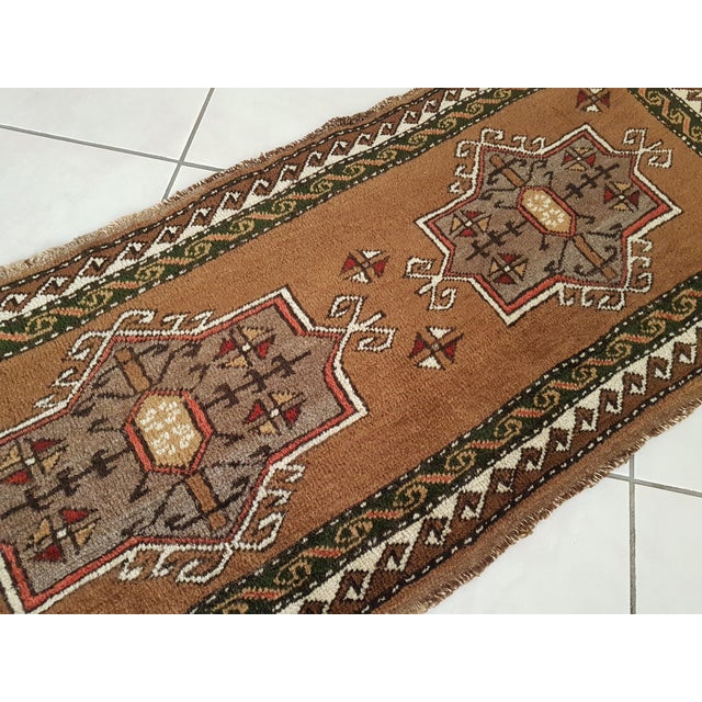 Chocolate Hand Knotted Oushak Rug Yastik Doormat 2'1" X 5'3" For Sale - Image 8 of 11