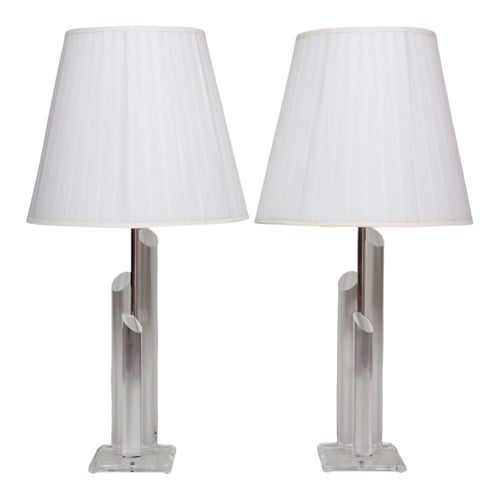 Mid Century Modern Lucite Table Lamps, a Pair