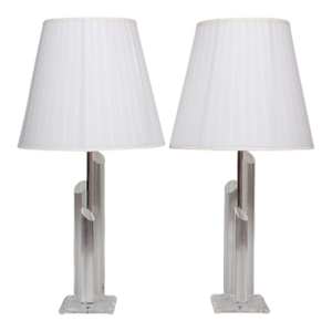 Mid Century Modern Lucite Table Lamps, a Pair
