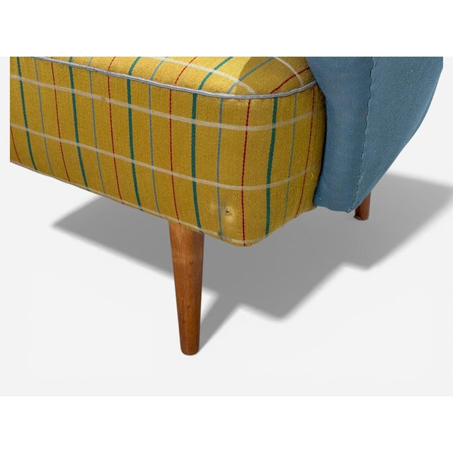 Blue Danish Modern, Corner Sofa, Fabric, Wood, Denmark, 1950s For Sale - Image 8 of 12