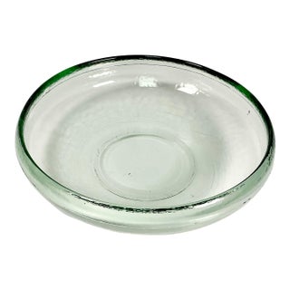 1980s Vintage Boho Chic Mexican Handblown Green Glass Serving Bowl For Sale