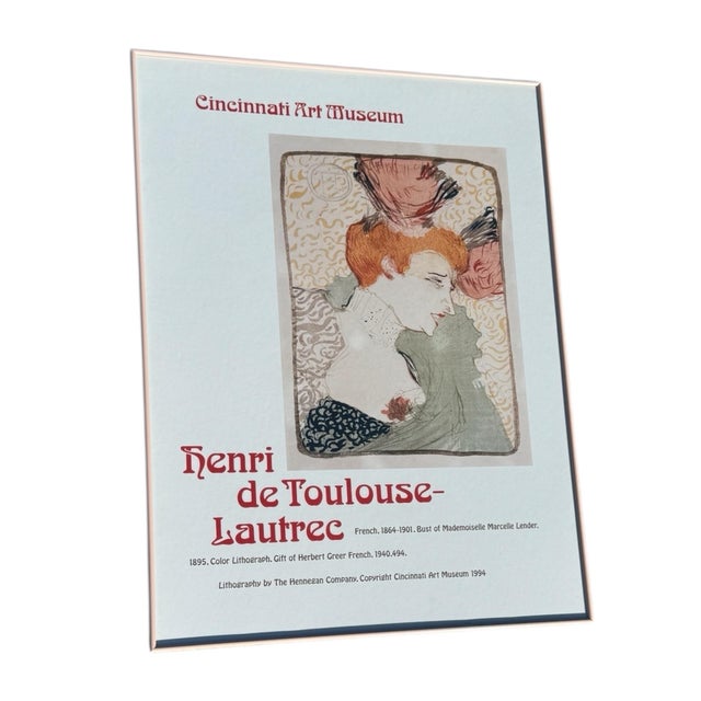 Metal 1990s Cincinnati Art Museum Framed Poster Advertising Henri De Toulouse-Lautrec (1864-1901), Bust of Mademoiselle Marcelle Lender For Sale - Image 7 of 9
