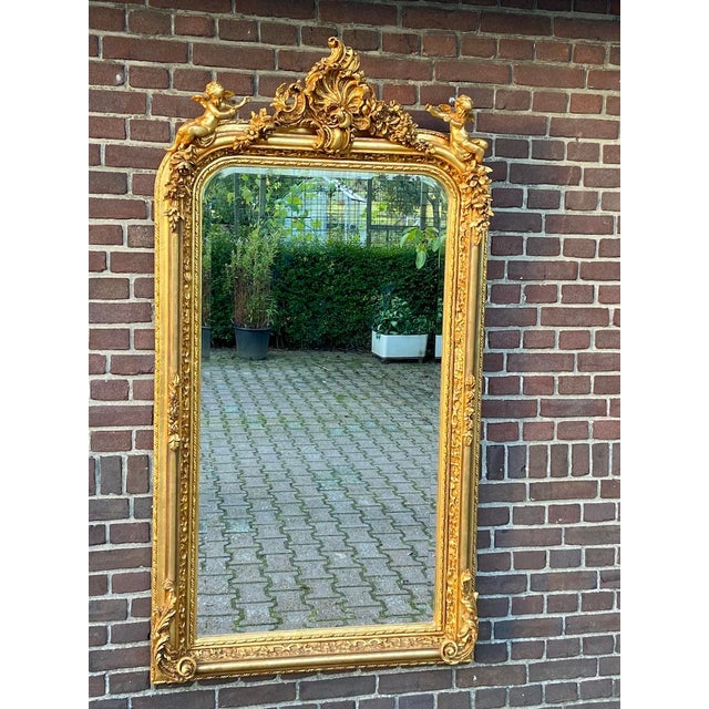 Wood Late 20c French Artisan Louis XVI Gold Beech Floor Mirror For Sale - Image 7 of 14