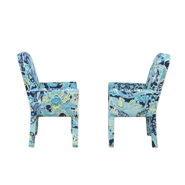 1980s Pair MCM CasaBique Ming Armchairs in Thibaut “Imperial Dragon” For Sale - Image 17 of 18