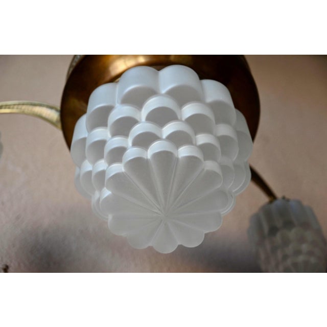 Art Deco Brass and Frosted Pressed Glass Chandelier, 1920s For Sale - Image 16 of 18