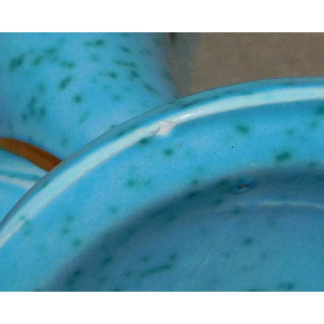 Ceramic Early 20th Century Vintage Turquoise Ceramic Garniture Set- 3 Pieces For Sale - Image 7 of 8