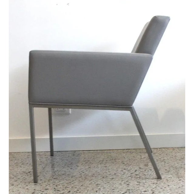 Brueton 1980s-90s Brueton Gray Leather Arm Chairs - Set of 6 For Sale - Image 4 of 13